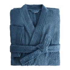 Peignoir kimono uni en coton 300gsm (Gris bleu)