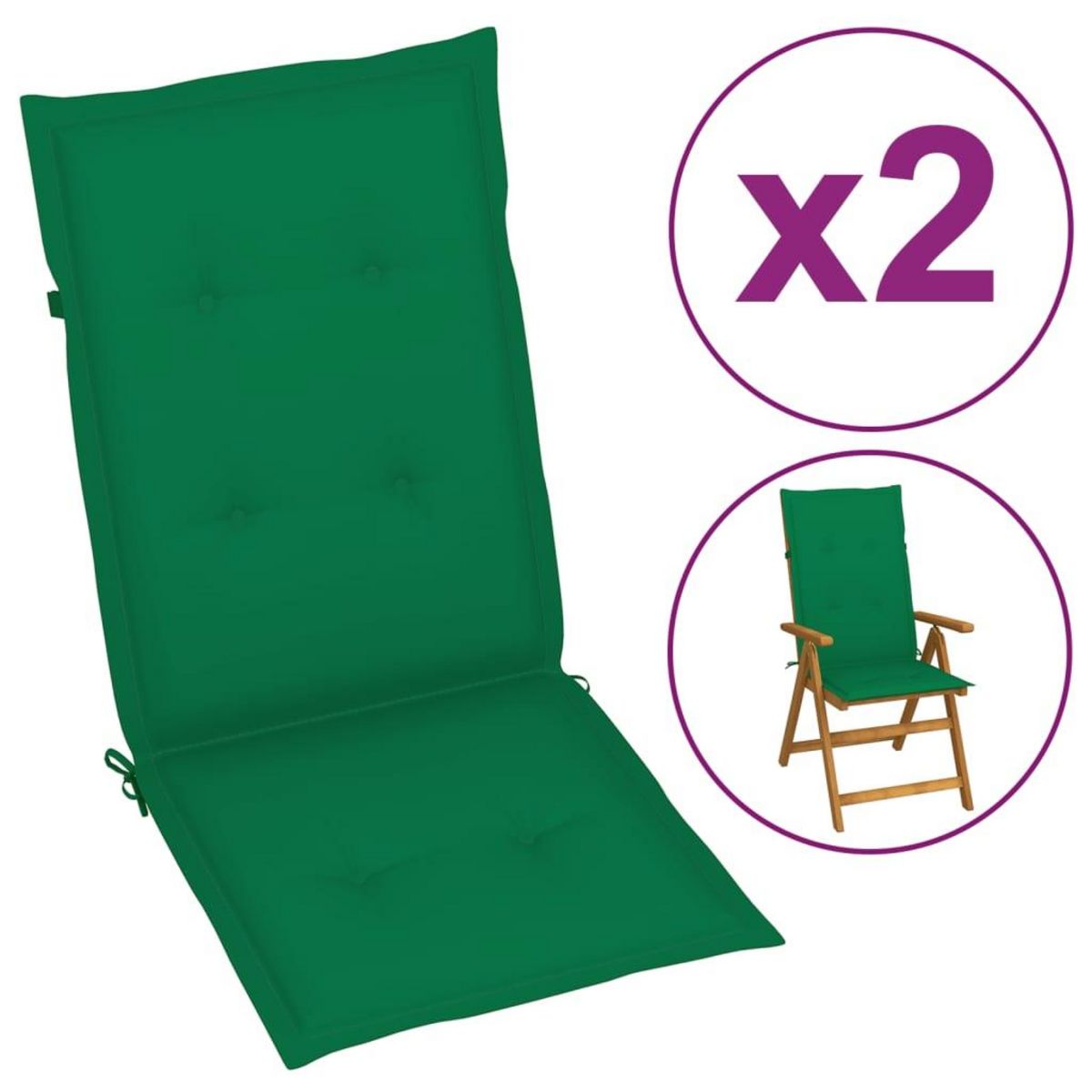 VIDAXL Coussins de chaise de jardin a dossier haut 2 pcs vert tissu