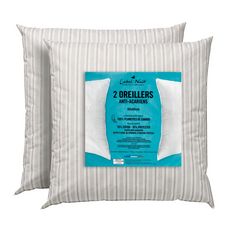 Lot de 2 oreillers naturels confort ferme en plumettes neuves et polycoton traité anti acariens  (Blanc / Gris)