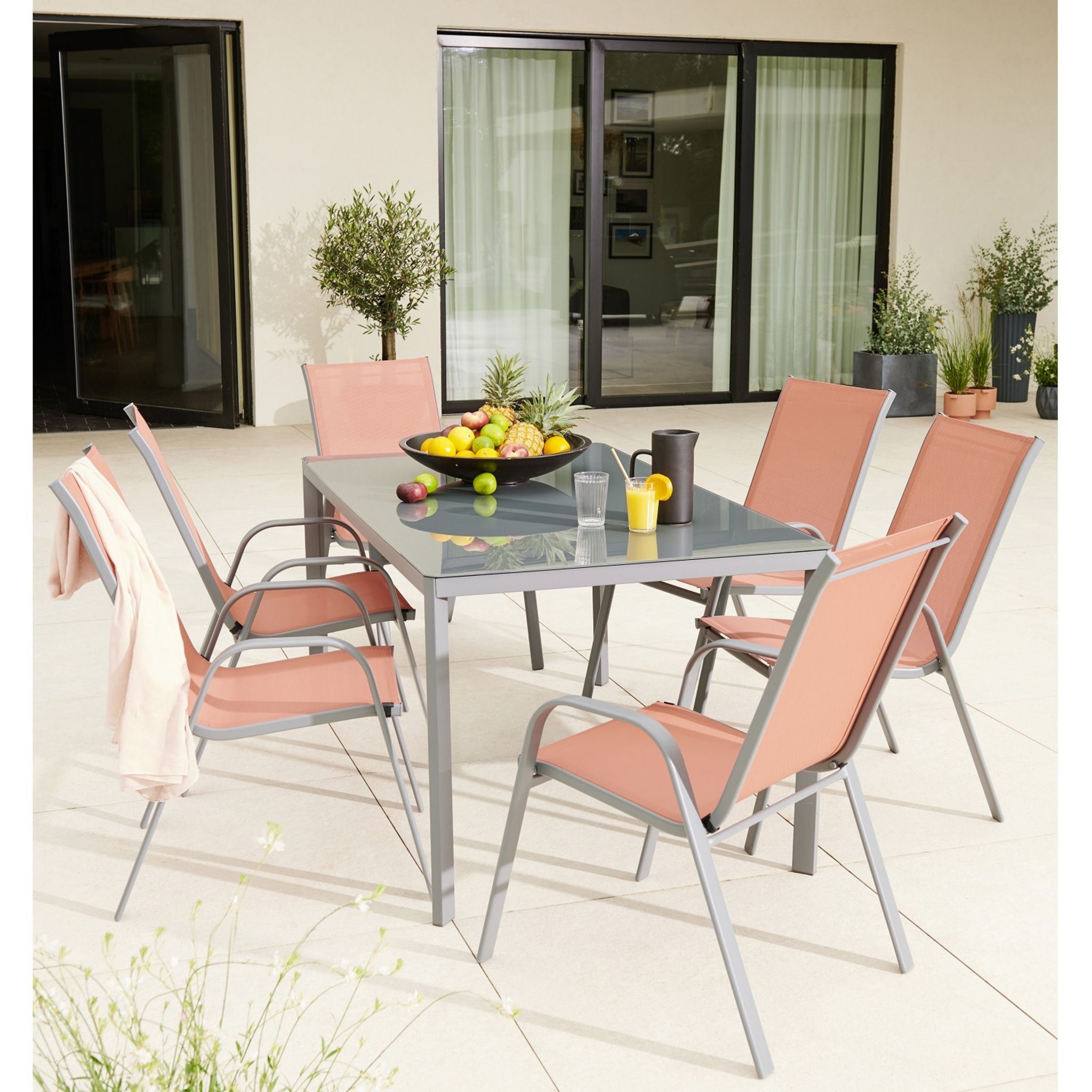 GARDENSTAR Table de jardin 180x100 cm acier/alu plateau imitation