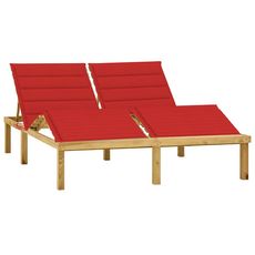 Chaise longue double et coussins rouge Bois de pin impregne