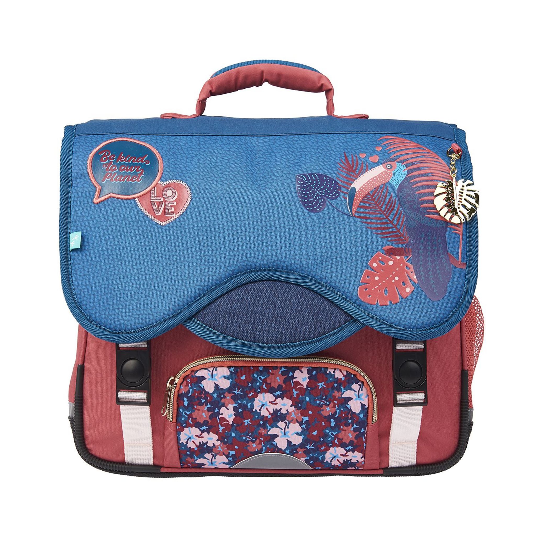 AUCHAN Cartable 36 cm CP CE1 CE2 bleu et rouge Nature Lover pas