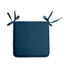Galette de chaise unie en coton à nouettes (Bleu)
