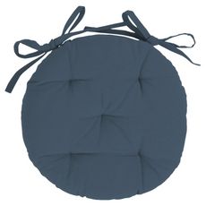 Galette de chaise matelassée unie en coton à nouettes  (Bleu)