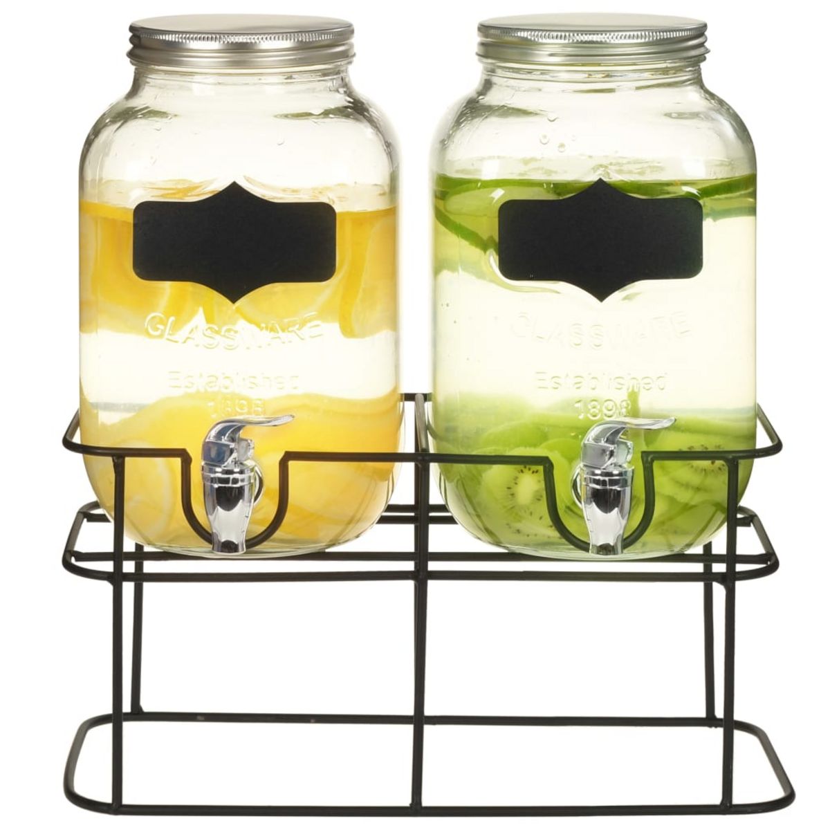 VIDAXL 2 pcs Distributeurs de boissons avec support 2 x 4 L Verre