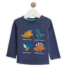 IN EXTENSO T-shirt manches longues dinosaures coton bio bébé garçon (Bleu indigo )