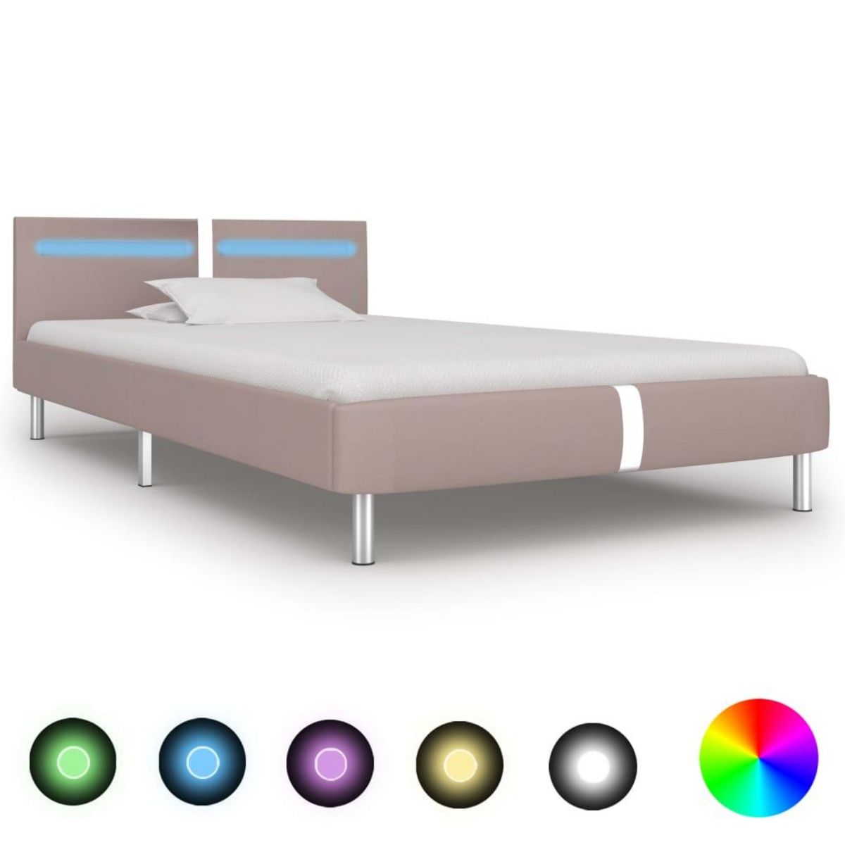 VIDAXL Cadre de lit avec LED Cappuccino Similicuir 90 x 200 cm