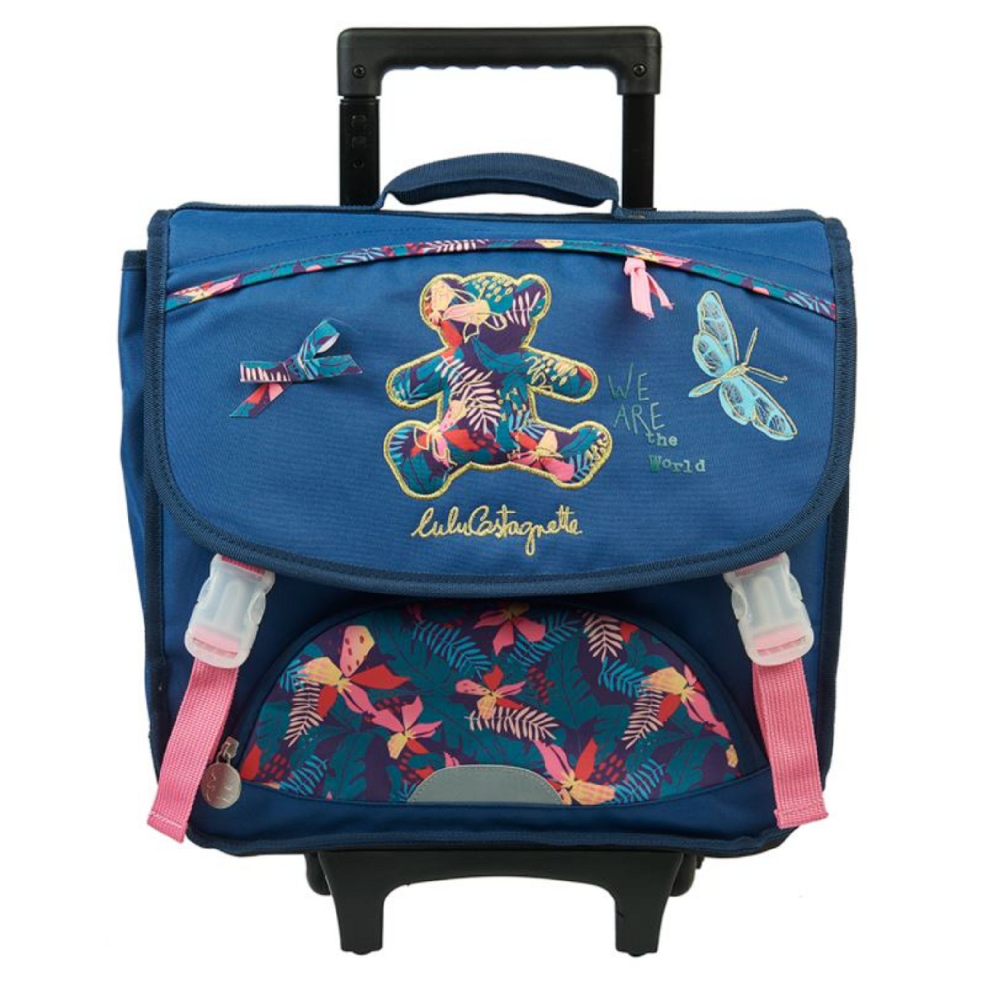 Cartable roulettes 38 cm CP CE1 CE2 bleu motif fleurs OURSON