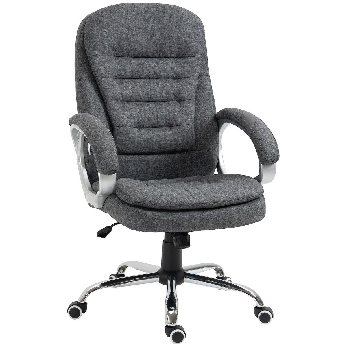 HOMCOM Fauteuil de bureau manager chaise de bureau ergonomique double coussin réglable roulettes toile lin gris foncé