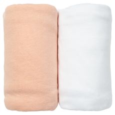 Babycalin Lot de 2 draps housse 100% coton blanc/corail (Blanc/corail)