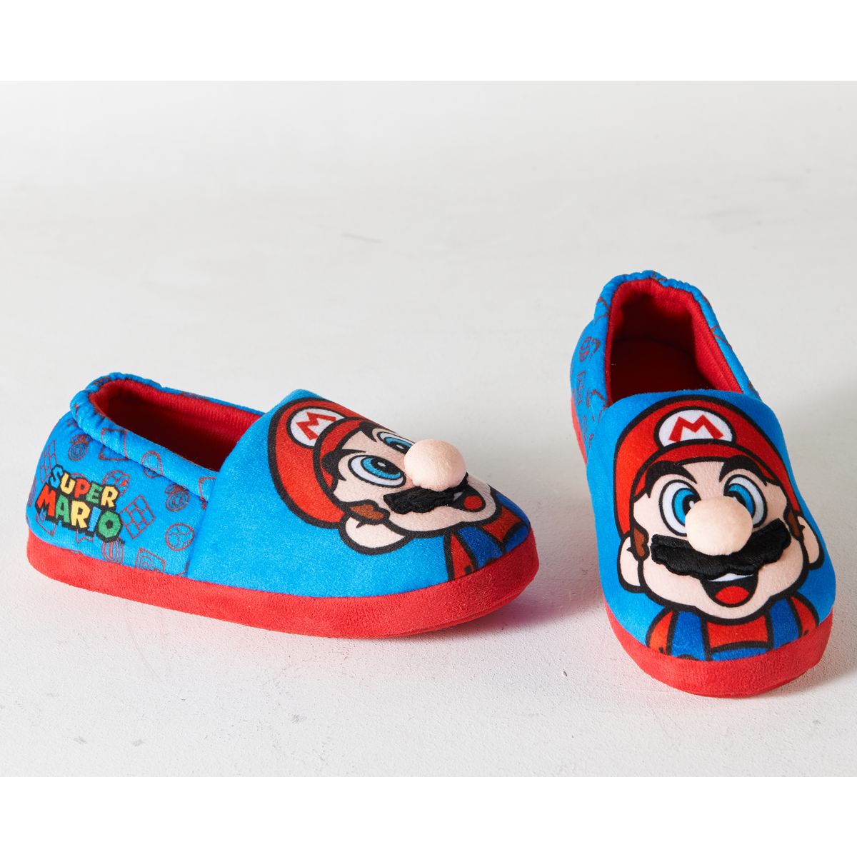 SUPER MARIO Chaussons pour garçon et fille de 2 à 8 ans, pantoufles  amusantes avec motif Mario, pantoufles pour garçon avec fermeture Velcro, chaussons  Mario Kart, idéal pour la maternelle, bleu, bleu 