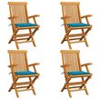Chaises de jardin avec coussins bleu 4 pcs Bois de teck massif