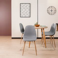 Lot de 4 chaises scandinave salle à manger tissu gris métal look bois