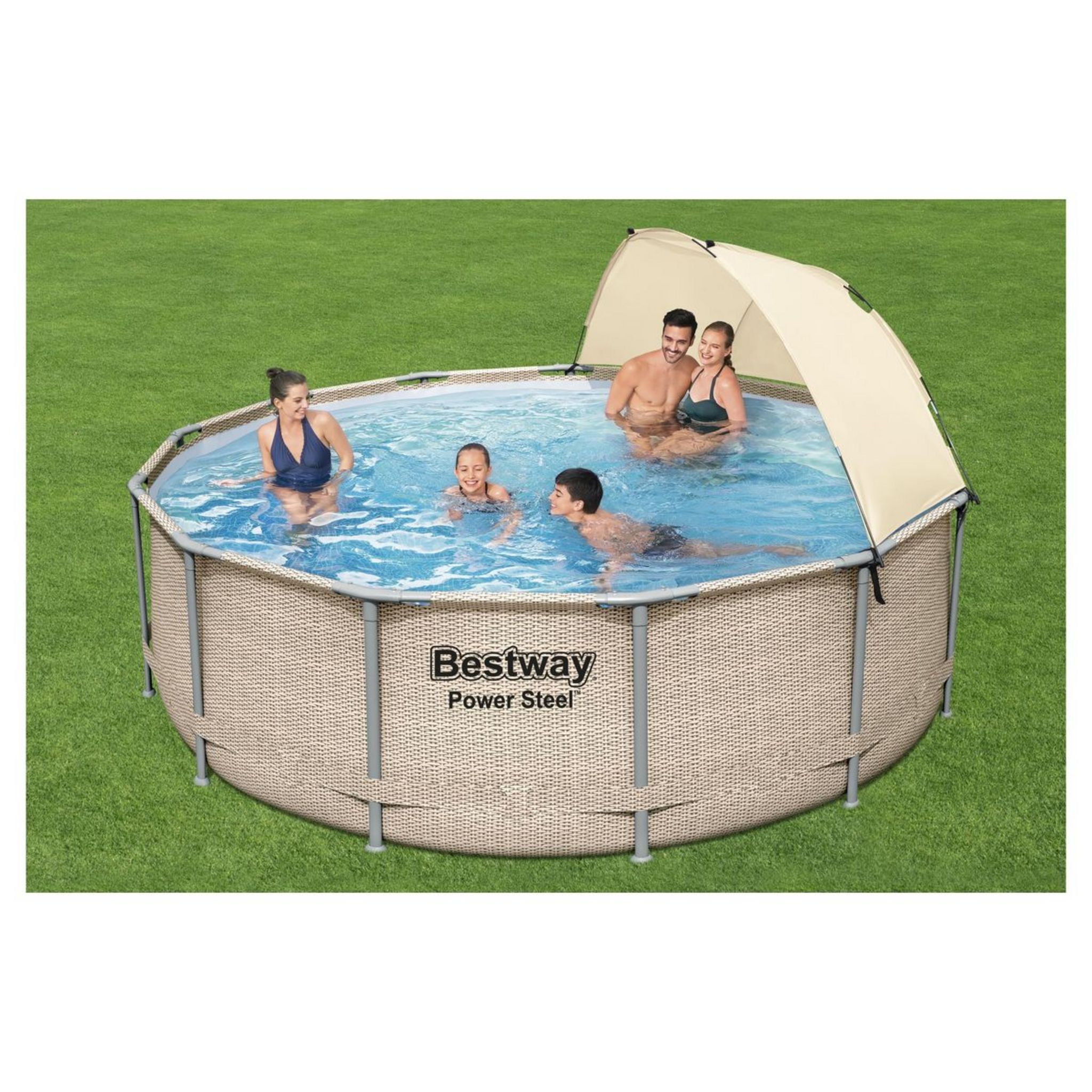 Piscine hors sol rectangulaire Power Steel 549x274x122cm effet rotin gris -  Bestway