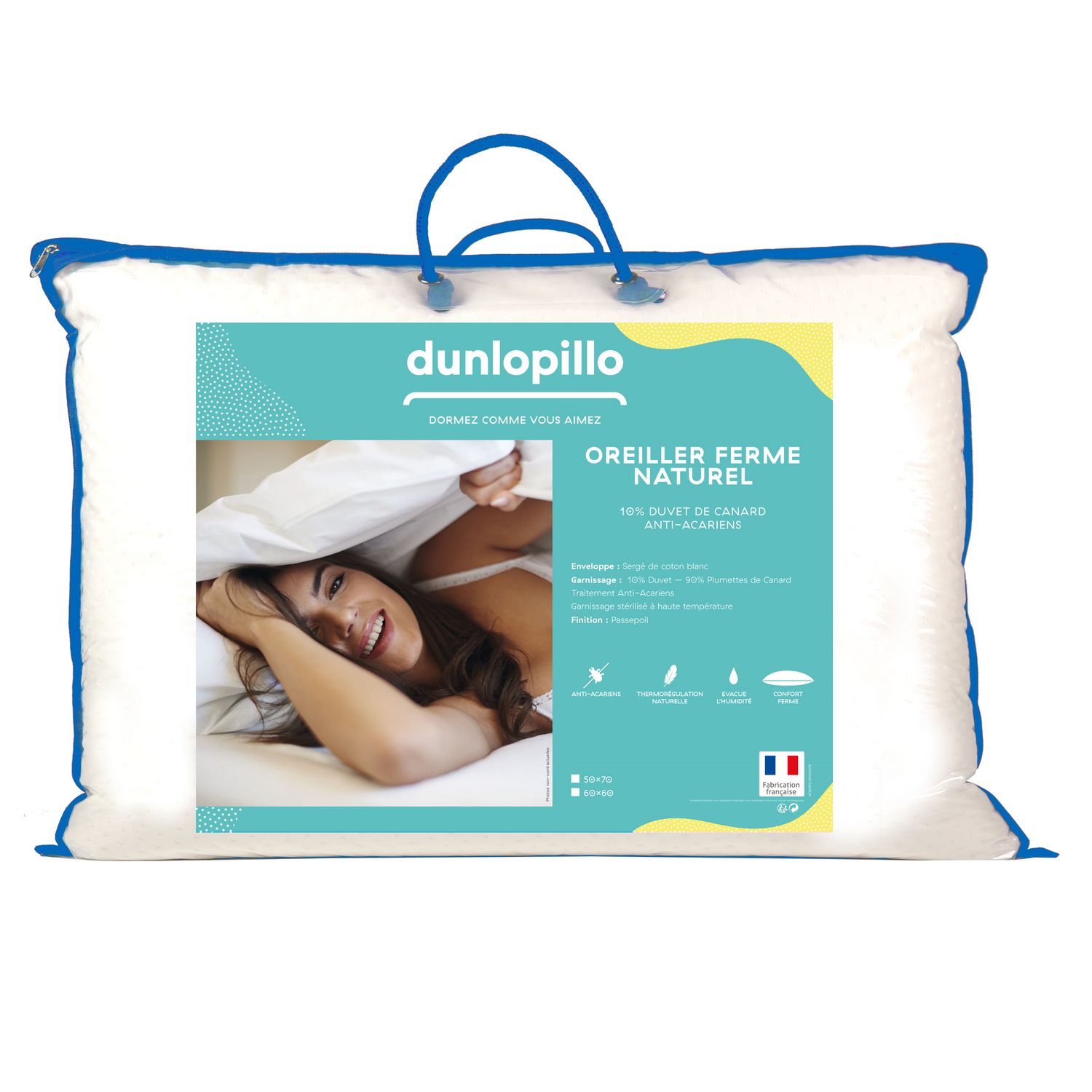 BLANREVE Oreiller duvet et plumettes oie et canard moelleux anti-acariens  pas cher 