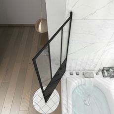 Aurlane Pare baignoire pivotant 130x75 cm - type verriere - profile noir mat - verre trempe - GLASSY SCREEN