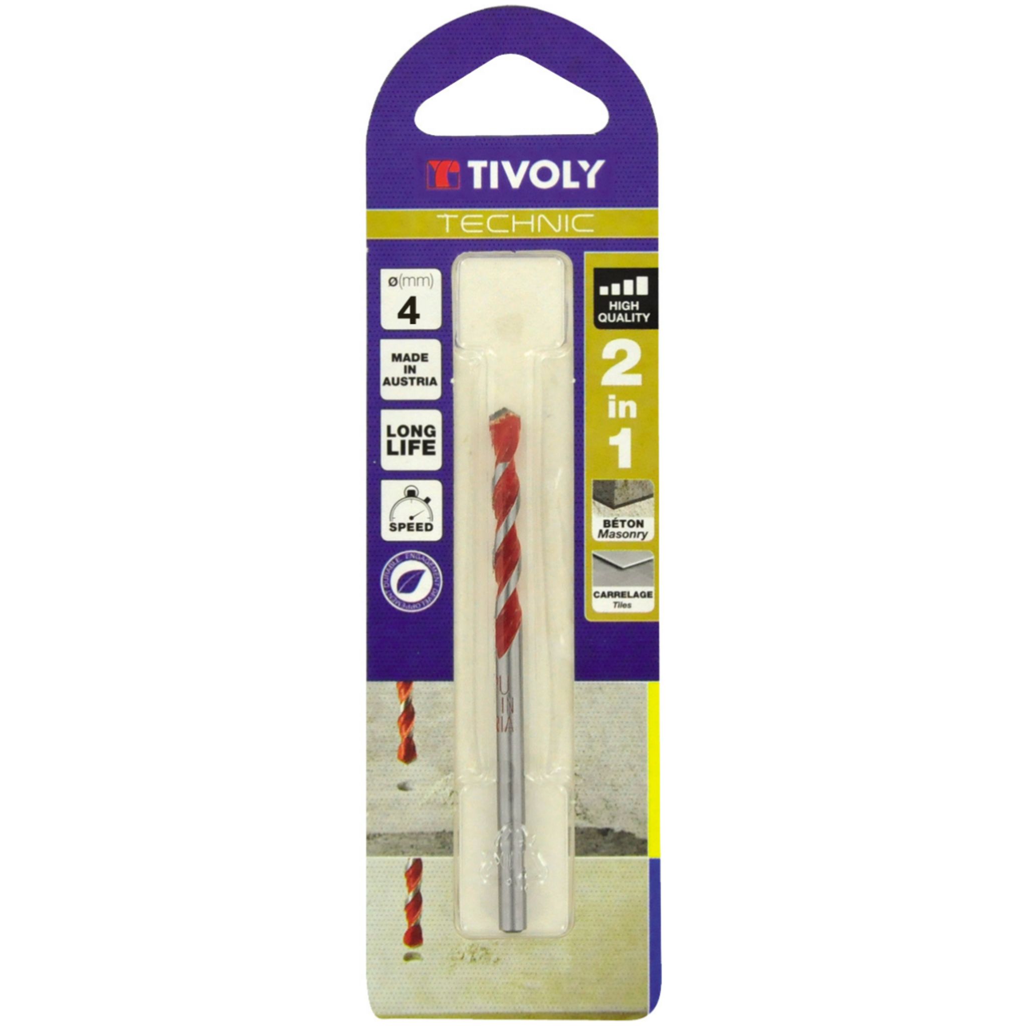 TIVOLY Foret Béton et Carrelage 2en1 Ø4mm TIVOLY Perçage Sans Percussion  Plaquette Carbure ultra dure - Affutage meule diamant pas cher 