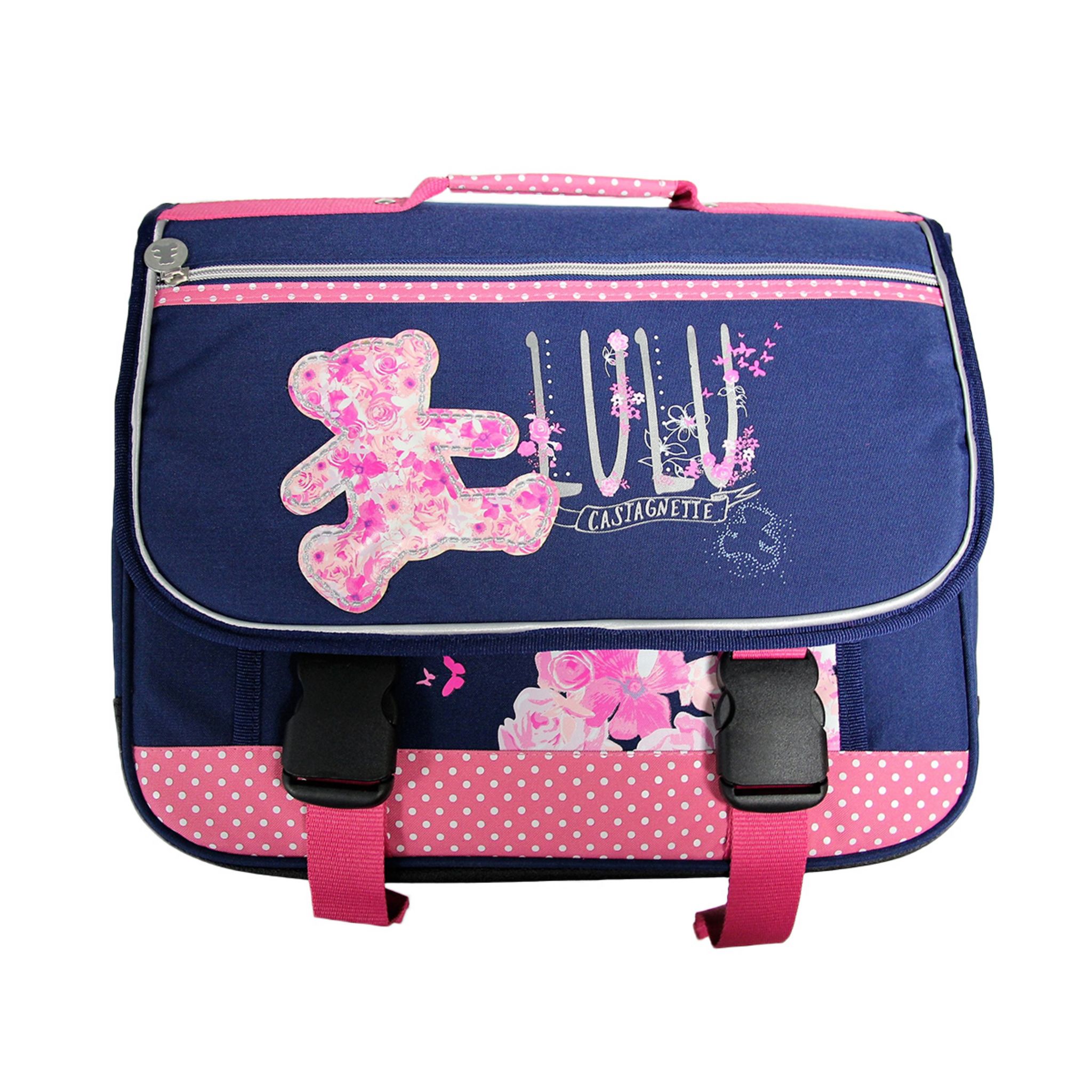 LULU CASTAGNETTE cartable marine et rose ourson 38 cm pas cher