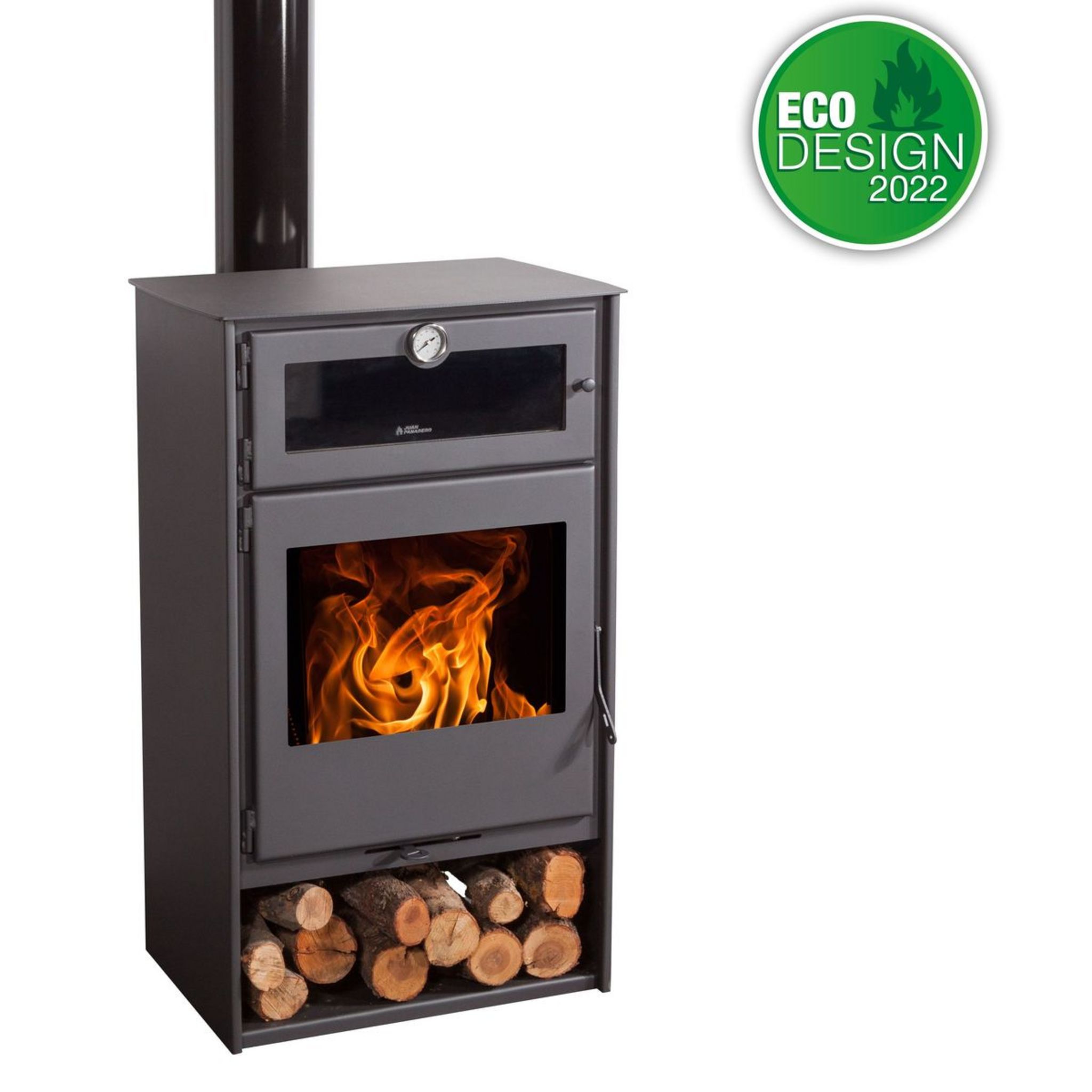 Poêle à bûche PANADERO Poele a bois gourmet ecodesign noir, 7.1 kW