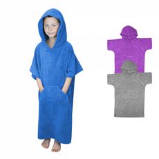VIVEZEN Serviette poncho de bain ou de plage avec poche - Enfant (Bleu)