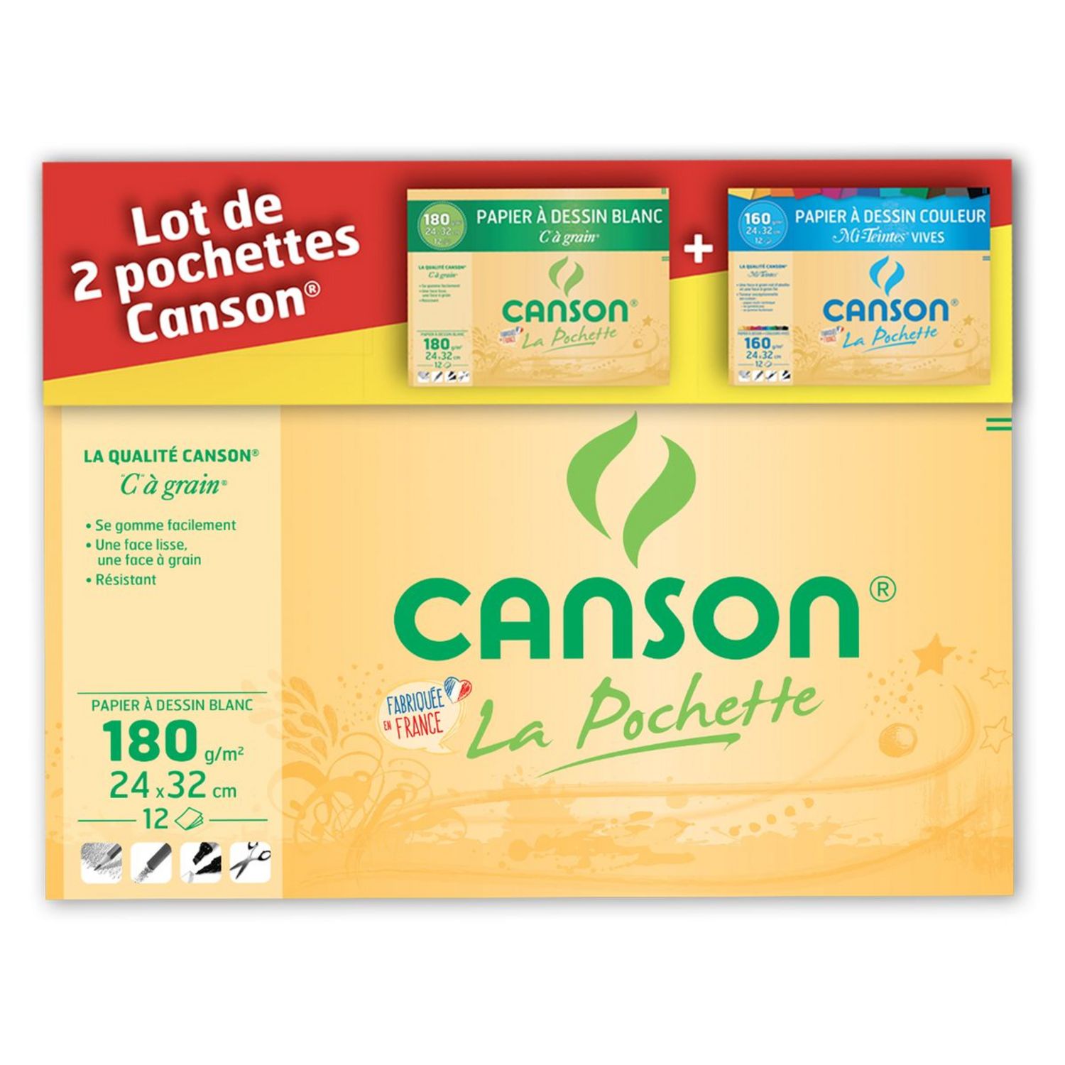 Canson 200002789 Pochette Papier à dessin Mi-Teintes 12 feuilles