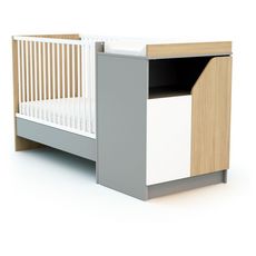 At4 Lit Bebe Combine 60x1 Cm Evolutif En 90x190 Cm Carnaval Blanc Gris Et Chene Pas Cher A Prix Auchan