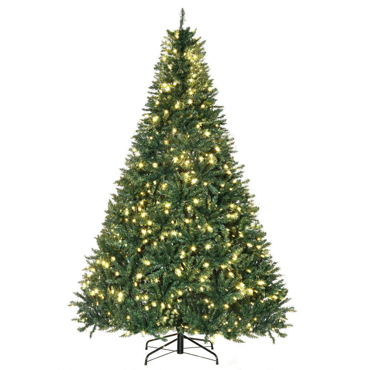 HOMCOM Sapin de Noël artificiel lumineux LED x 700 blanc chaud + support  pied Ø 132 x 210H cm 2154 branches vert pas cher 