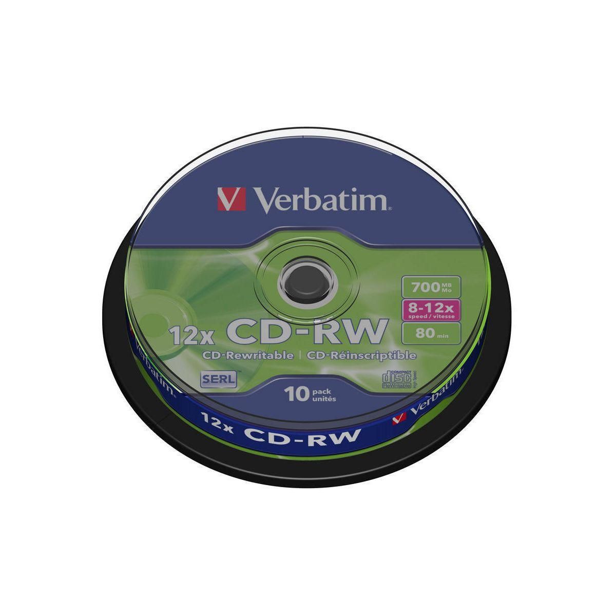 Verbatim CD vierge CD-RW 700MB 10PK Spindle 8-12x pas cher 