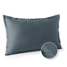 ACTUEL Taie d'oreiller unie en percale de coton 70 fils - collection permanente (Bleu gris)