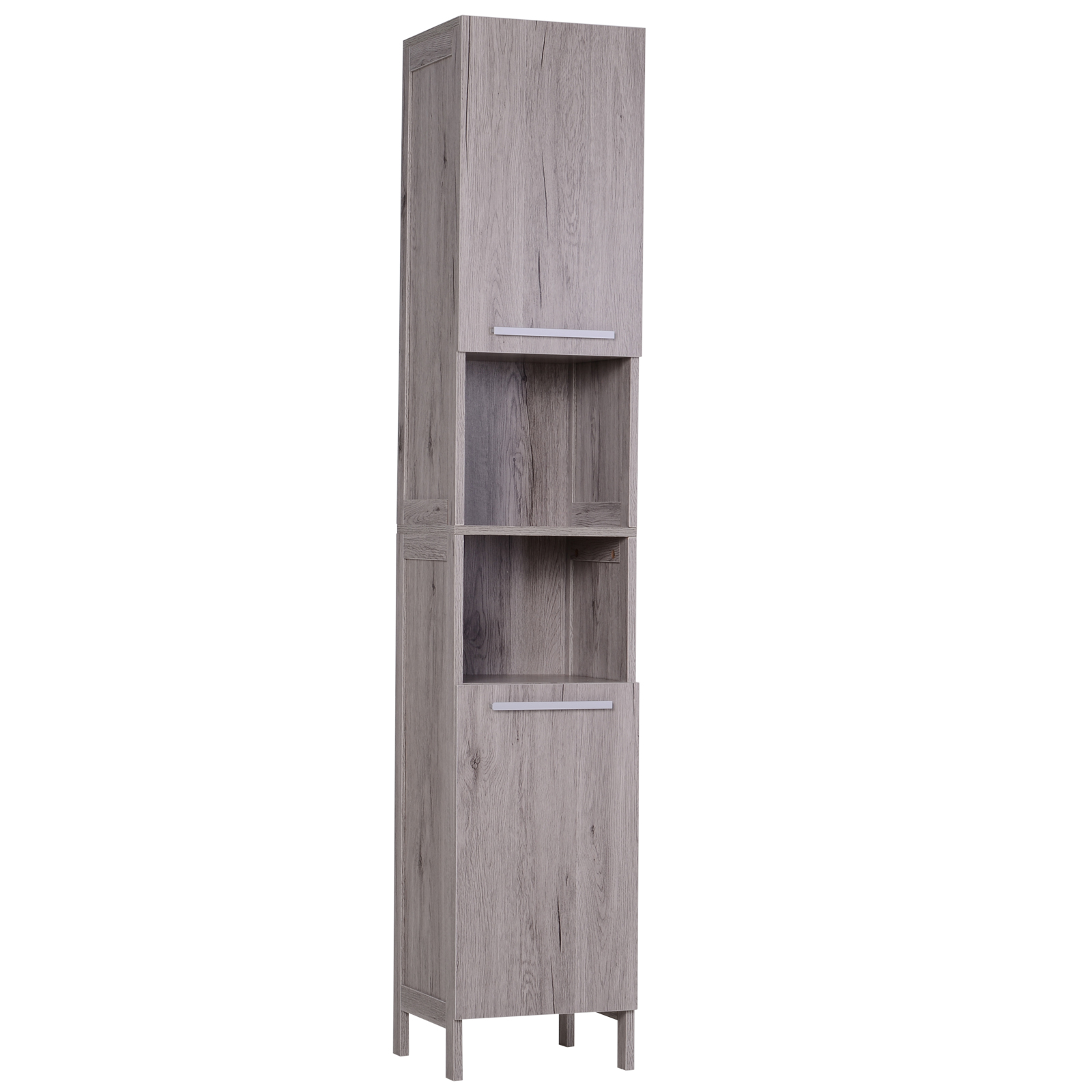 Meuble colonne rangement salle de bain dim. 30L x 30l x 180H cm 2 placards  avec étagère + 2 niches panneaux particules aspect ciment blanc