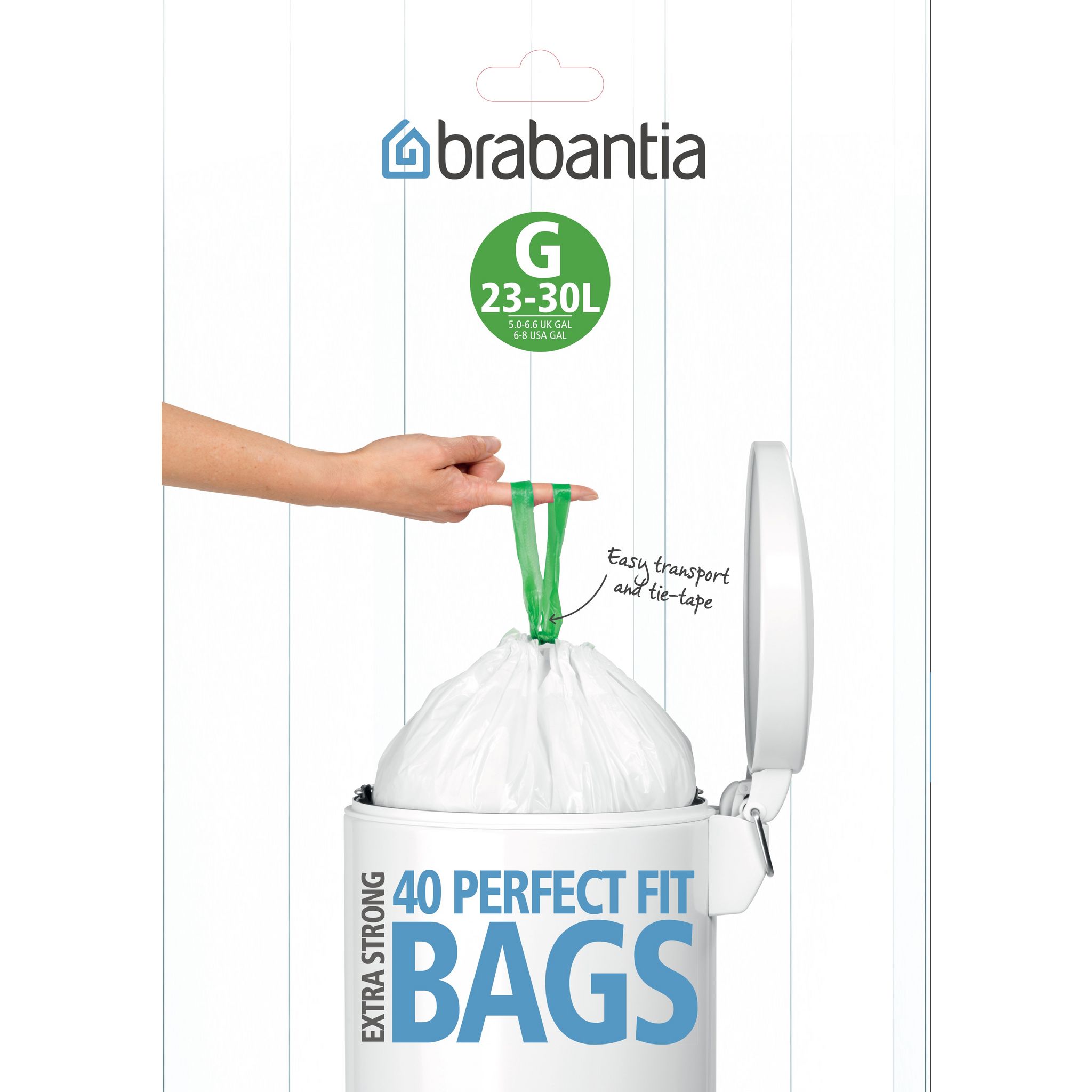 Sac poubelle PerfectFit, code O, 30 litres, 20 sacs par rouleau - Whit