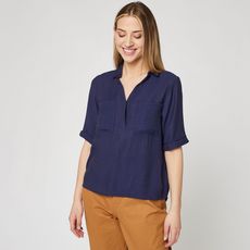 IN EXTENSO Chemise manches courtes bleu marine col v femme