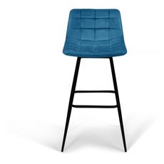 Lot de 4 tabourets chaises de bar assise velour pieds métal SIA (Bleu)