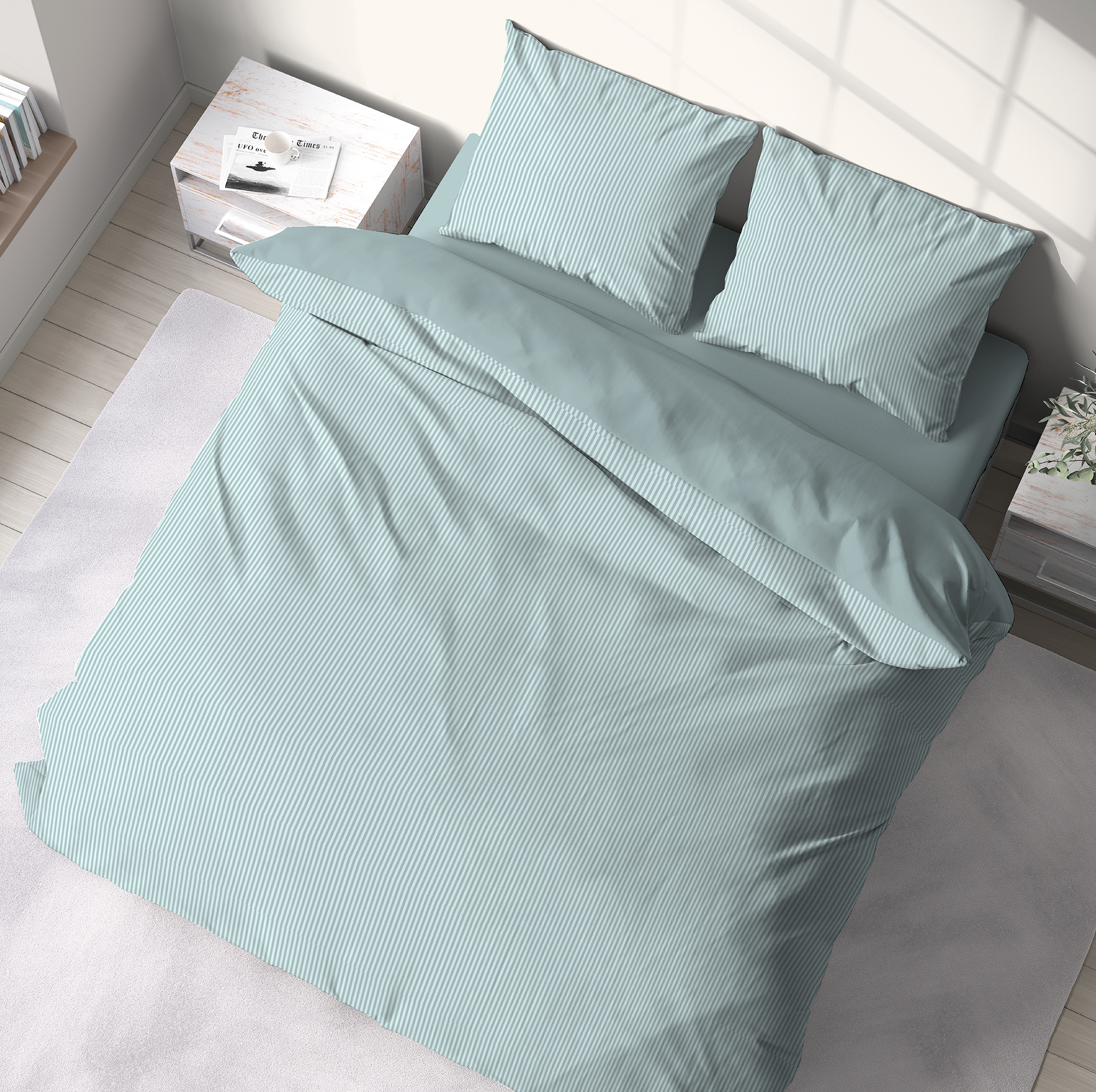 Housse de couette - 240 x 260 cm + taies - Percale - Bleu - 78 fils - Uni