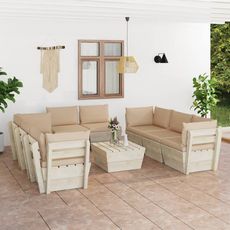 Salon de jardin palette 9 pcs avec coussins Epicea impregne