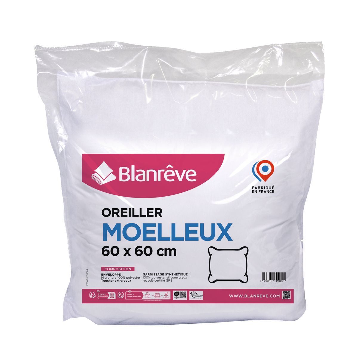 BLANREVE Oreiller confort moelleux en microfibre anti acariens 