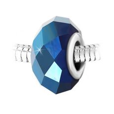 Charm perle cristal bleu à facettes et acier par SC Crystal