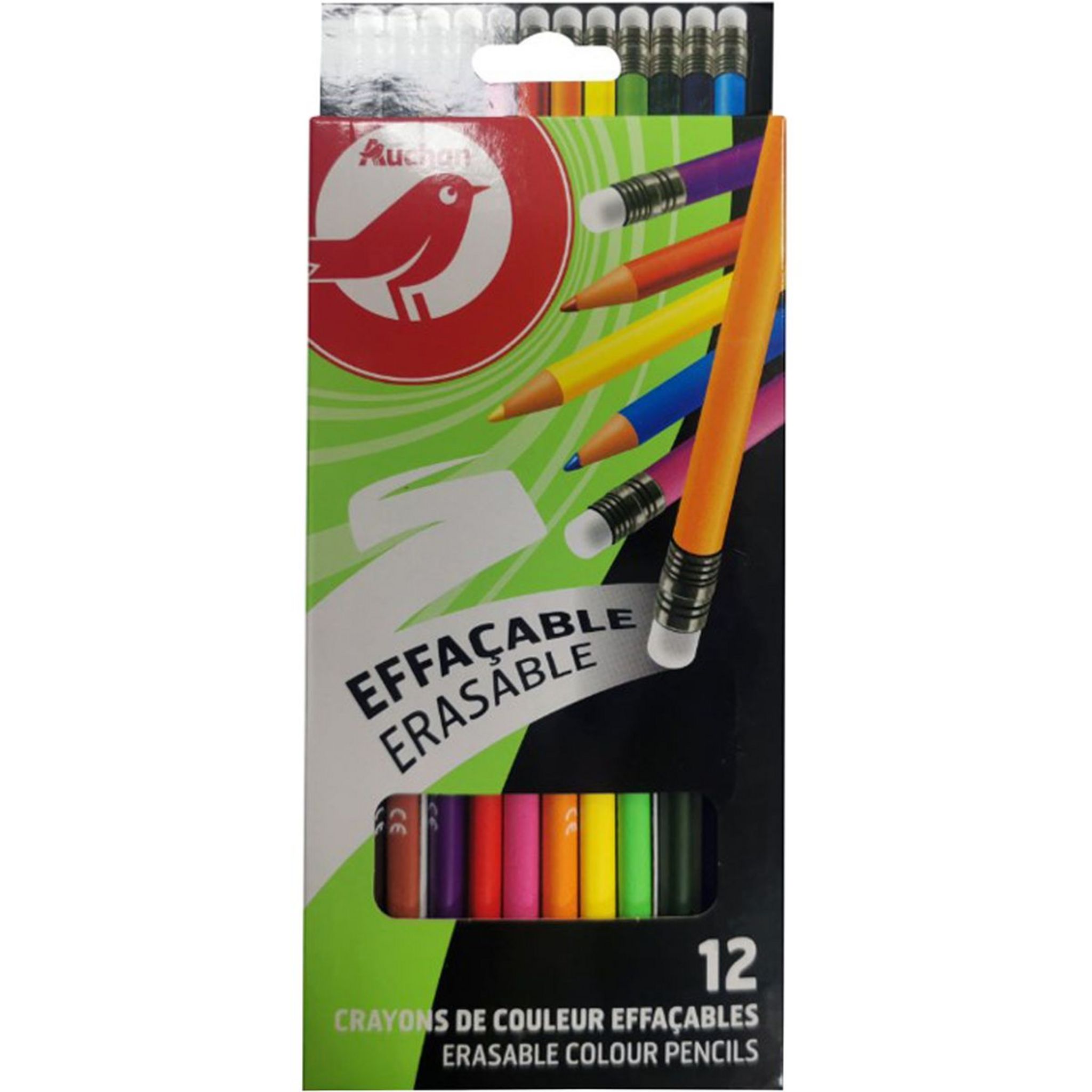 12 Crayons Couleur 18 cm avec gomme - Ulmann pas cher