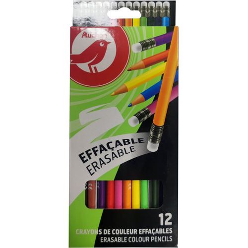 Etui de 12 crayons de couleur effaçables avec bout gomme