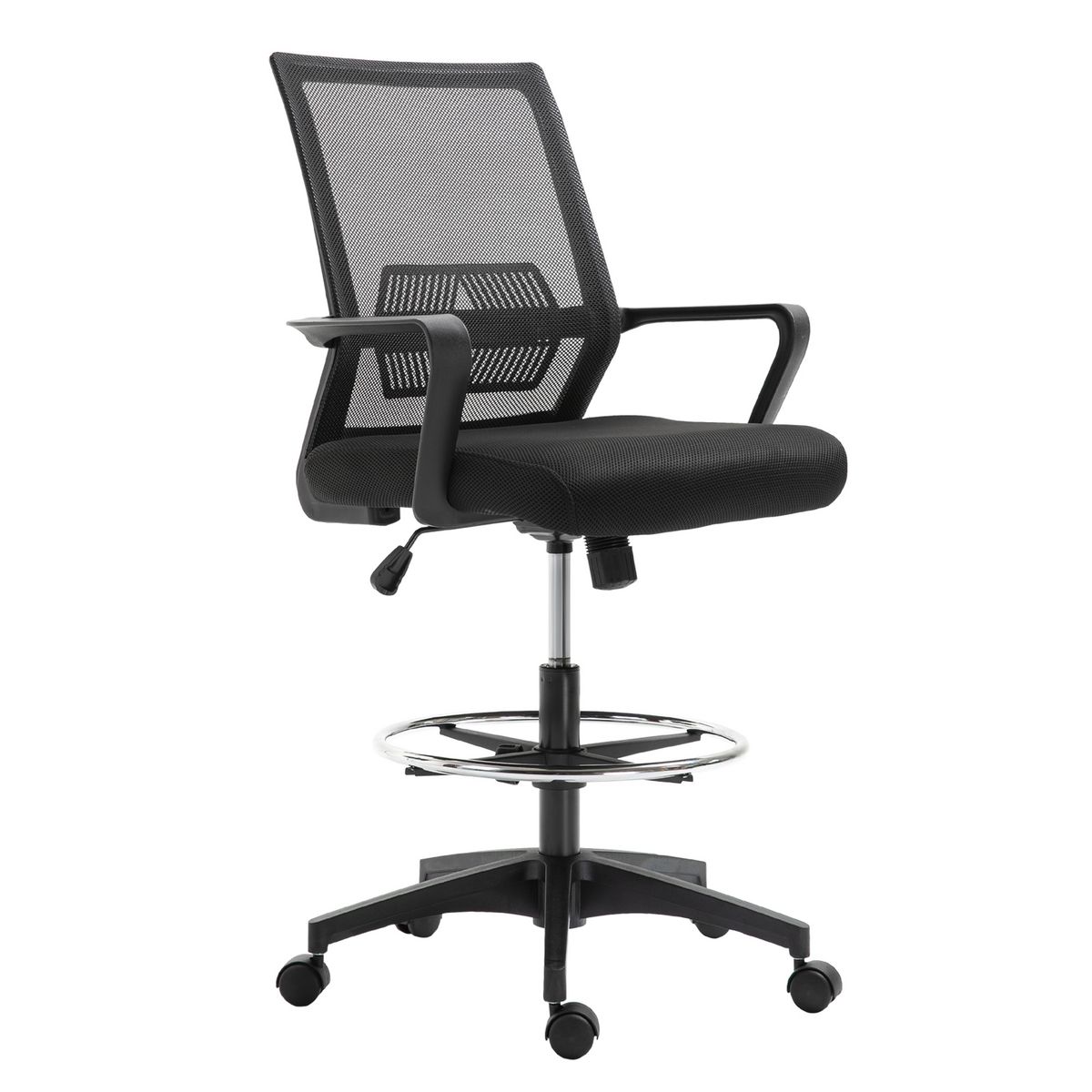 HOMCOM Fauteuil de bureau chaise de bureau assise haute réglable dim. 64L x 59l x 104-124H cm pivotant 360° maille respirante noir