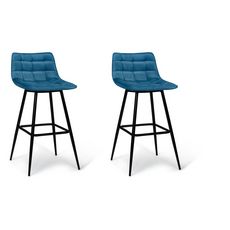 Lot de 2 tabourets chaises de bar assise velour pieds métal SIA (Bleu)