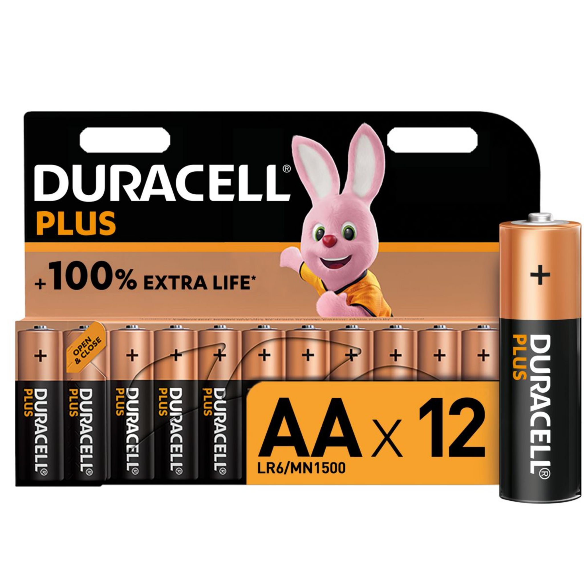 Lot de 12 piles duracell alcalines plus 100% AA