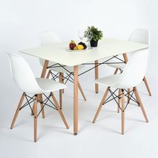  Ensemble table à manger rectangulaire et 4 chaises scandinave bois blanc