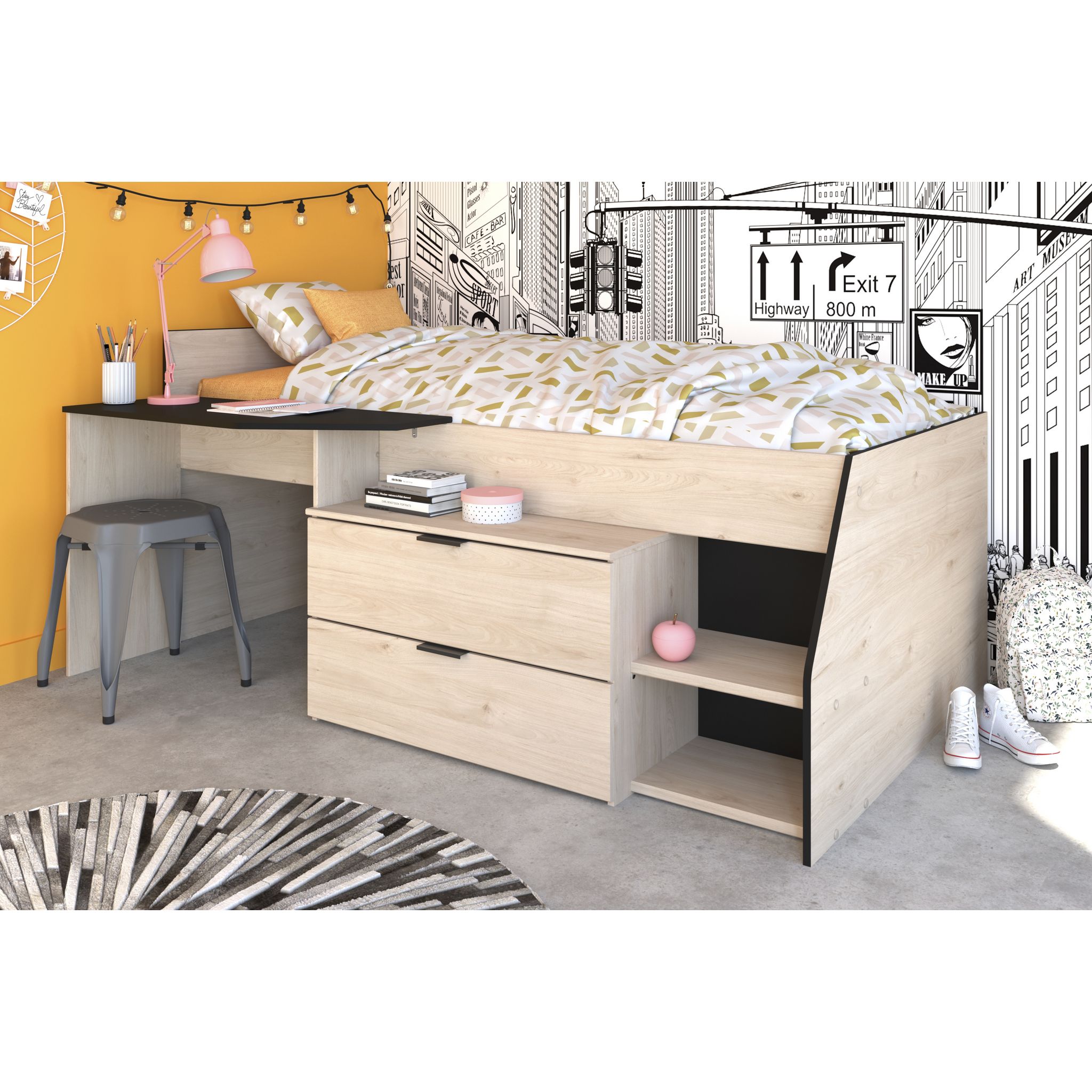 Lit mi-hauteur Bureau & Commode pour enfant