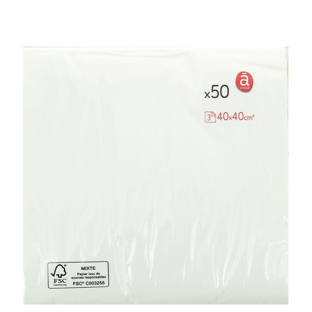 ACTUEL Serviettes en papier 40x40cm blanches 3 plis x50 3 plis 50 pièces