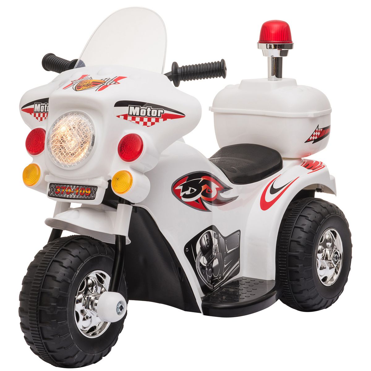 HOMCOM Moto scooter électrique pour enfants modèle policier 6 V 3 Km/h fonctions lumineuses et sonores top case blanc