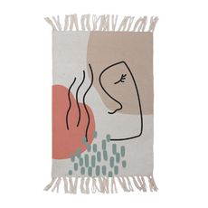 Tapis déco en coton motif visage abstrait  (Multicolore)