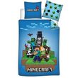 minecraft gamer déco - parure de lit enfant réversible bleue minecraft - housse de couette 140x200 taie 63x63 cm