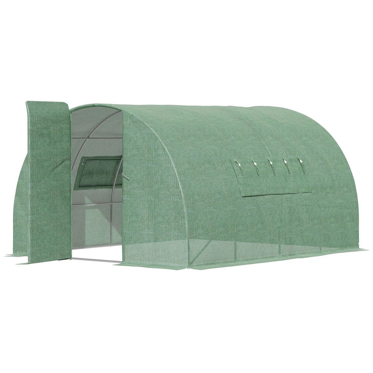 OUTSUNNY Serre de jardin tunnel 11 m² acier galvanisé renforcé diamètre 2,4 cm + PE haute densité fenêtres porte vert