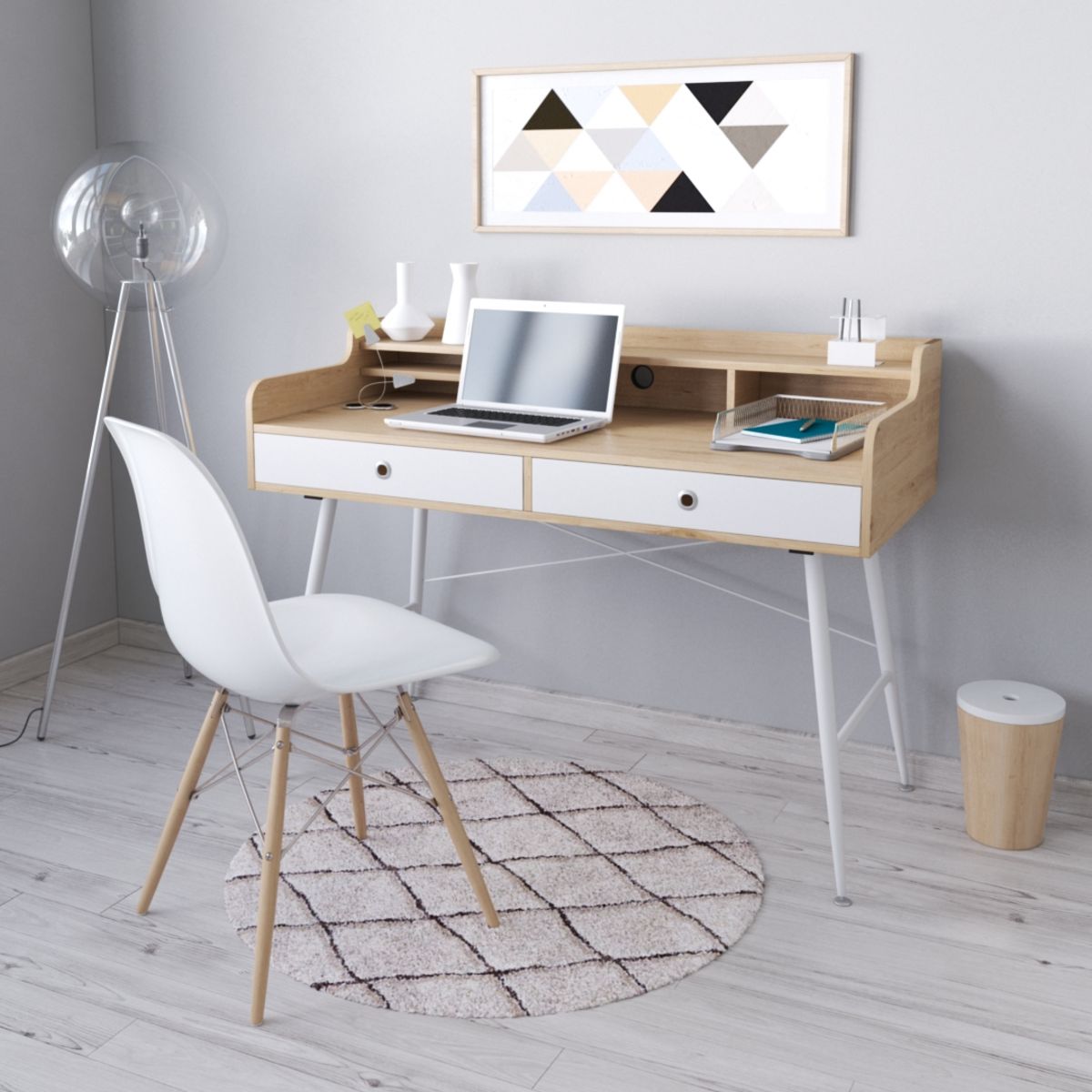 Bureau design scandinave 2 tiroirs et rangement L123cm pas cher